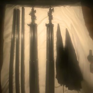 Photography studio with lights and backdrops